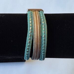 Elegant Multi-Strand Bracelet in Teal and Gold